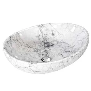 Bowl elipse blanco con textura mármol para baño sofisticado