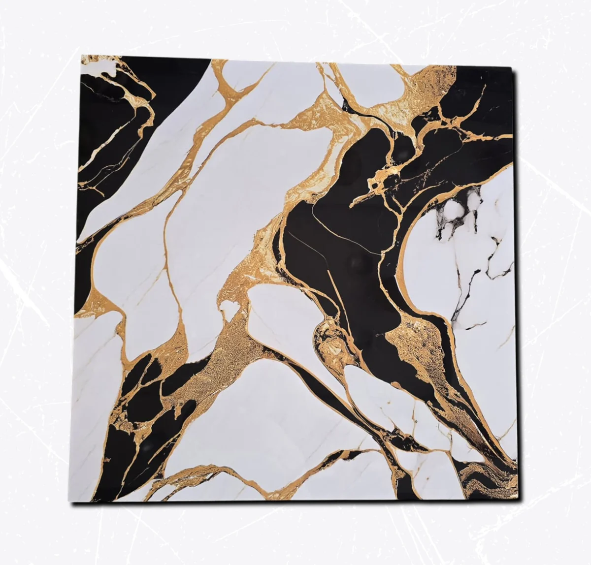 Cerámica 46 x 46 blanca negra y dorada para baño elegante
