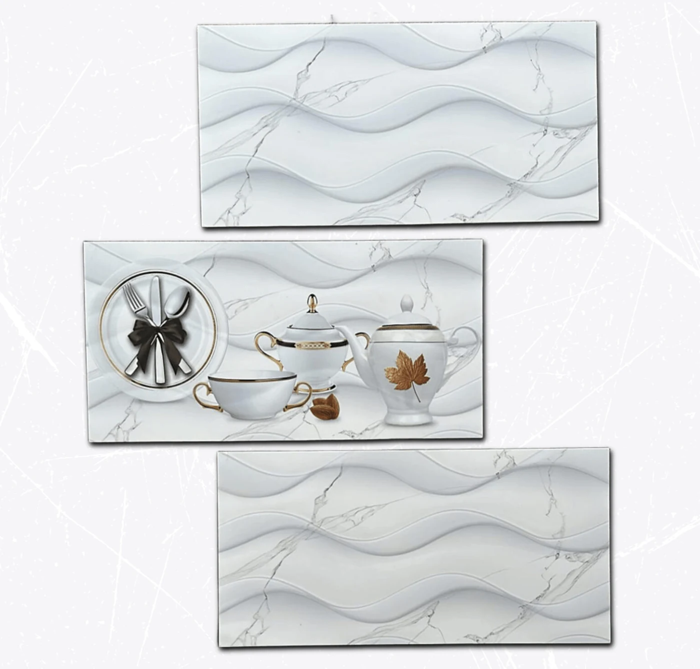 Cerámica 30 x 60 con relieve de ondas blancas para pared de cocina